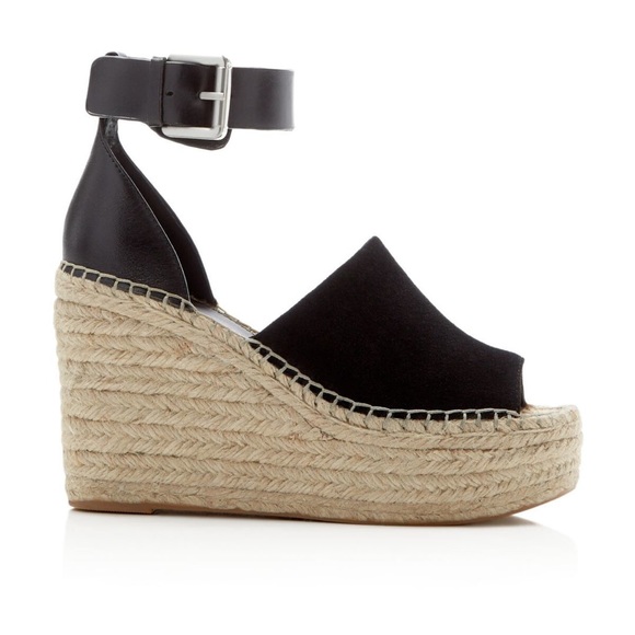 MARC FISHER Adalyn Black Leather/Suede Jute Wedge Platform Sandals 10 - Picture 2 of 13